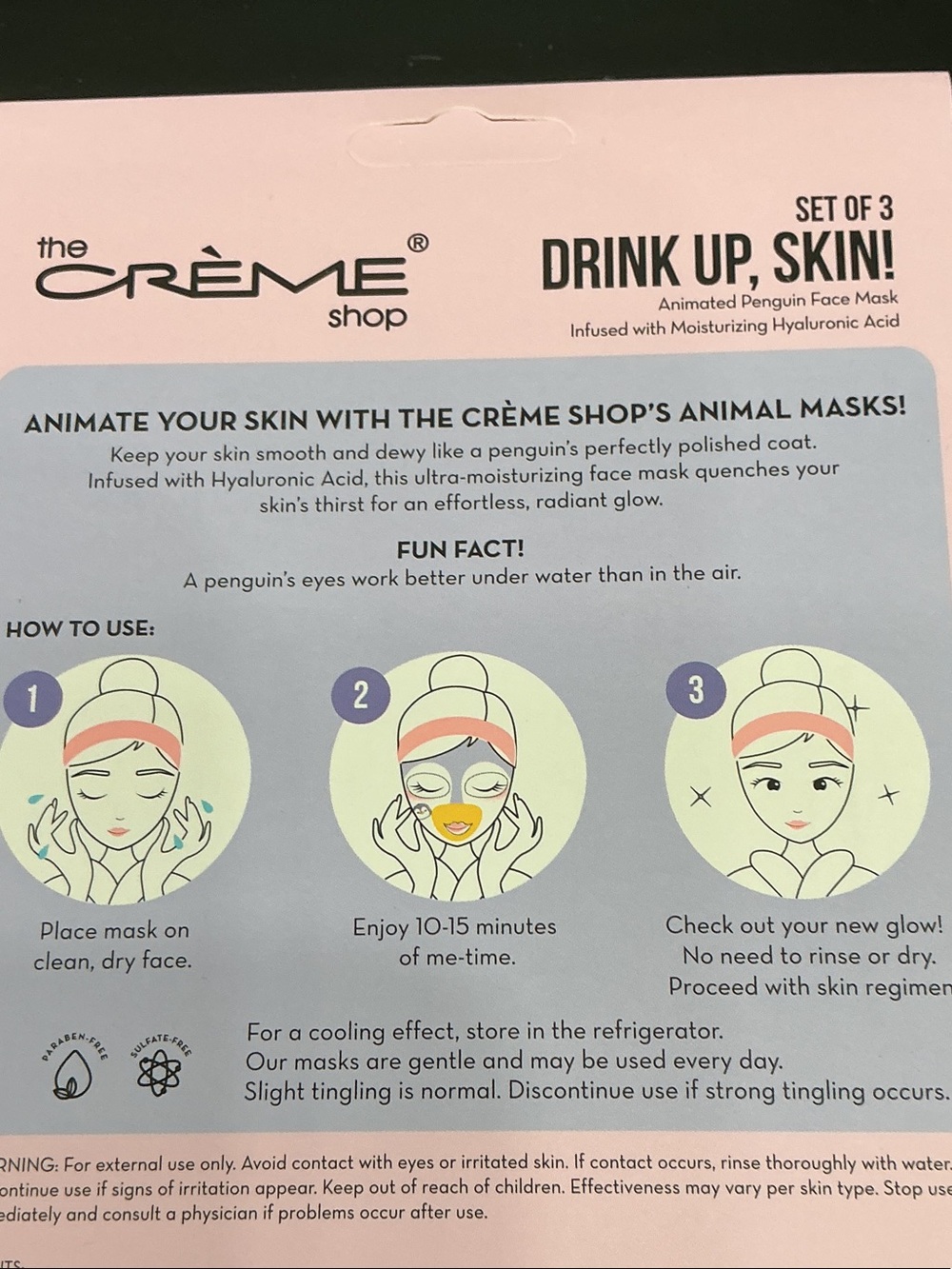 The Crème Shop Drink Up, Skin! Animated Penguin Face Mask NIB set of 3 - Picture 4 of 4